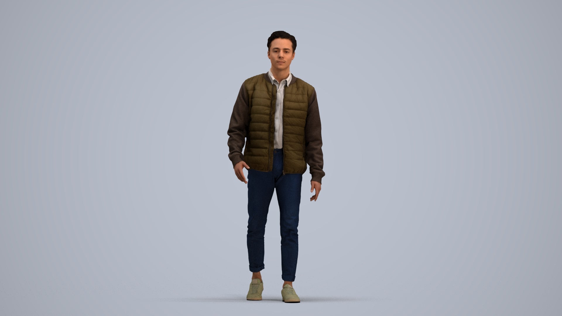 photogrammetry 3D man casual walking, realistic human model archviz FBX, standing pose render