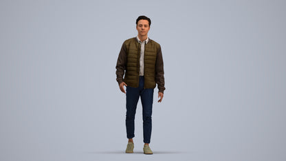 photogrammetry 3D man casual walking, realistic human model archviz FBX, standing pose render