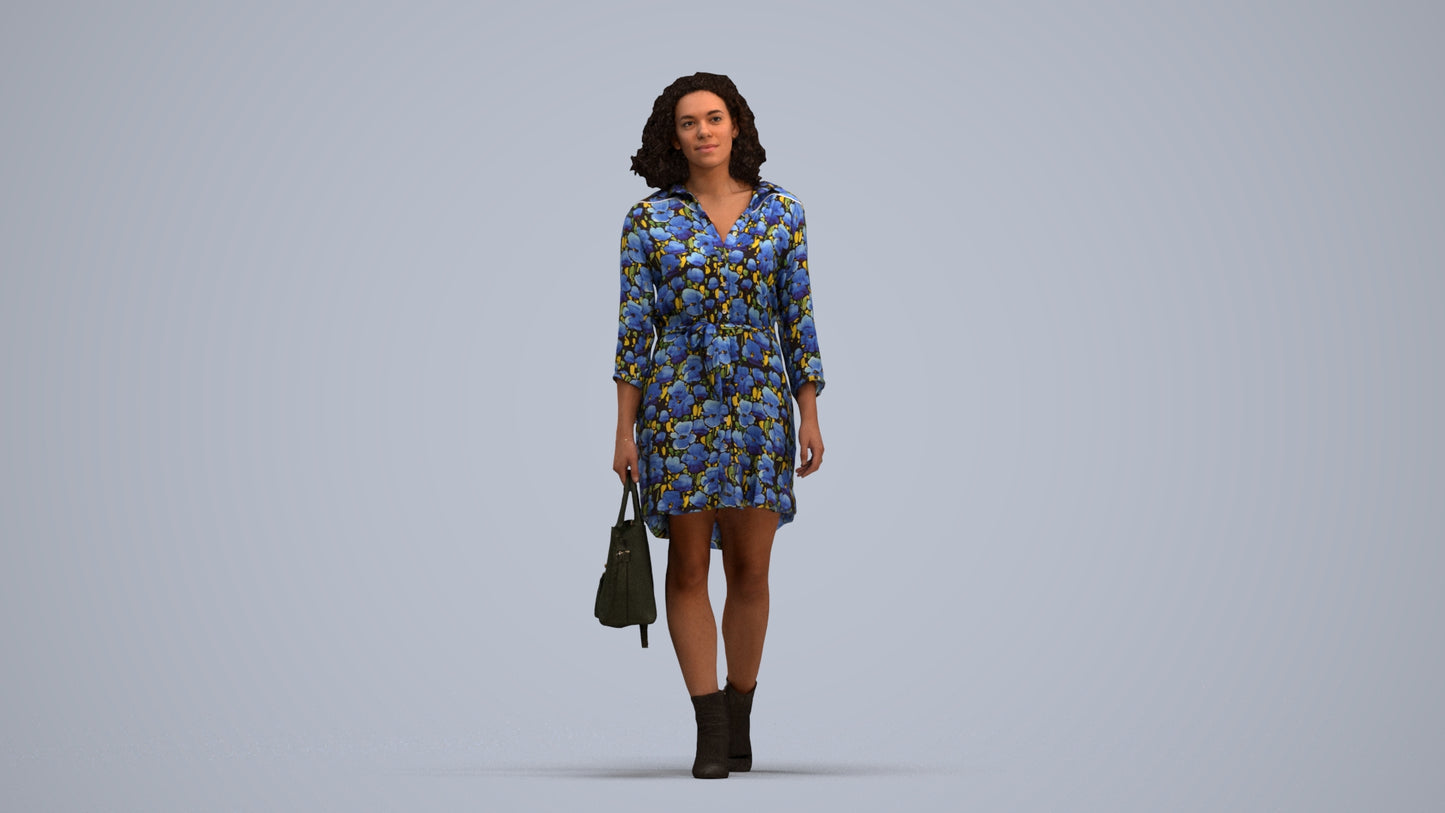 3D scanned woman walking casual, photorealistic archviz people for Enscape and SketchUp, standing pose render