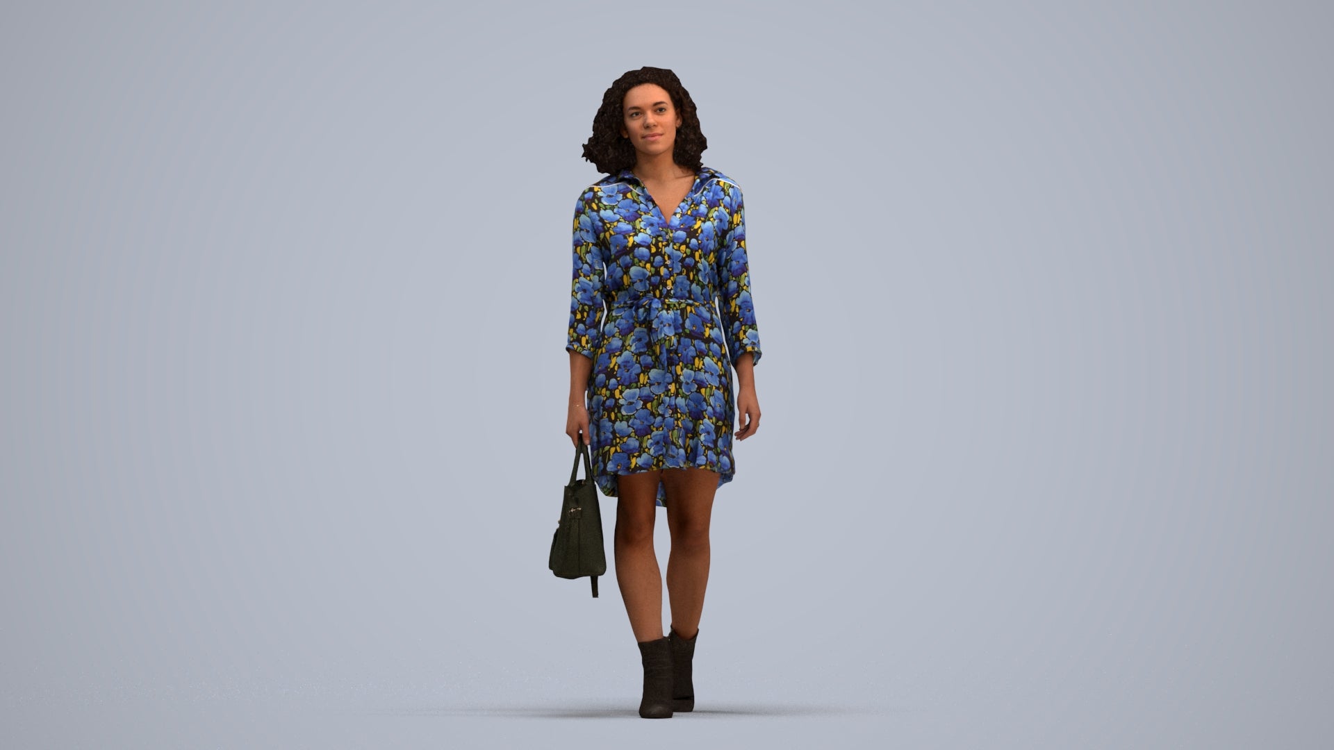 3D scanned woman walking casual, photorealistic archviz people for Enscape and SketchUp, standing pose render