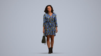 3D scanned woman walking casual, photorealistic archviz people for Enscape and SketchUp, standing pose render