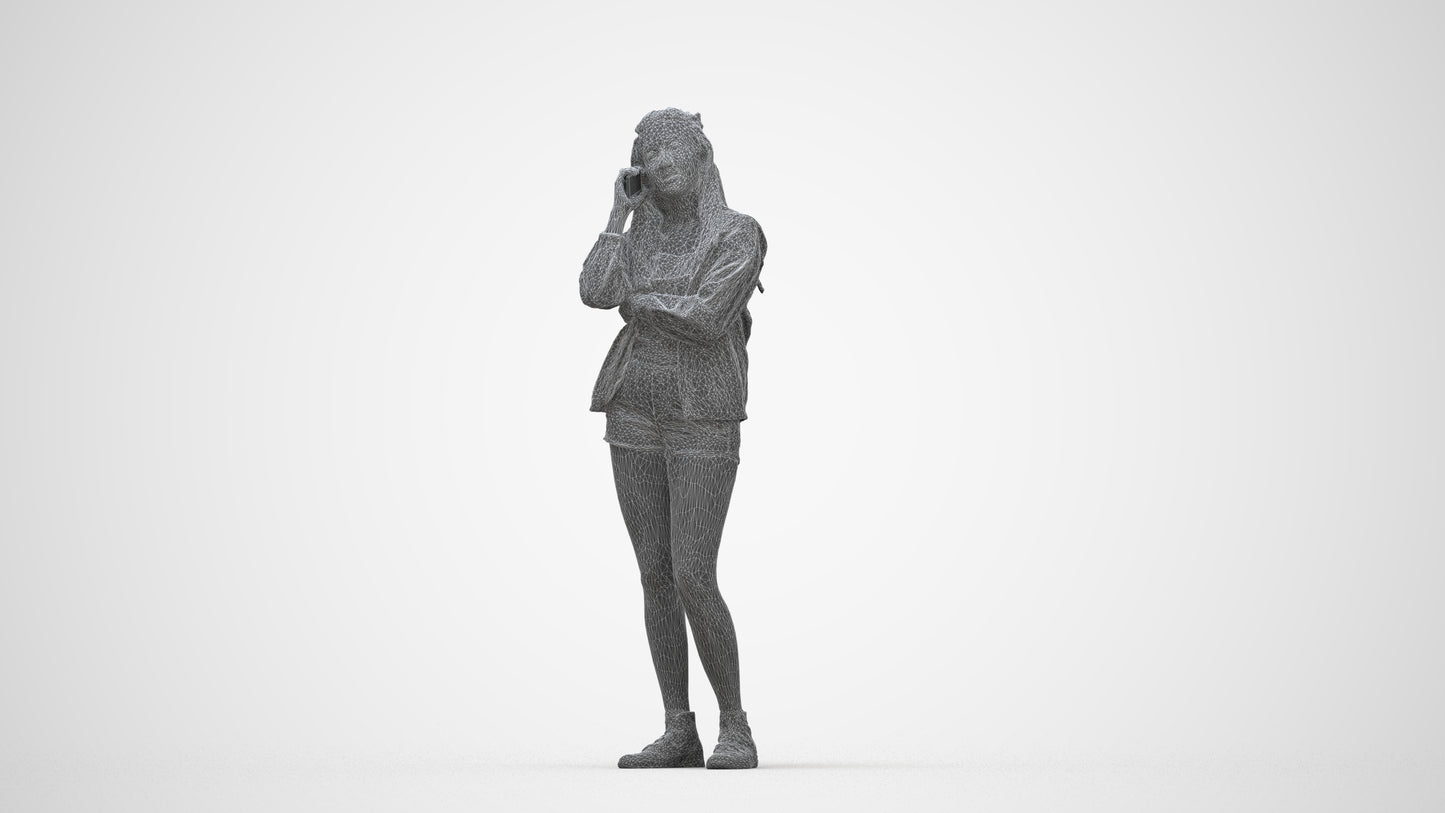 realistic 3D woman casual standing, scanned archviz people for Blender and 3ds Max, wireframe back view