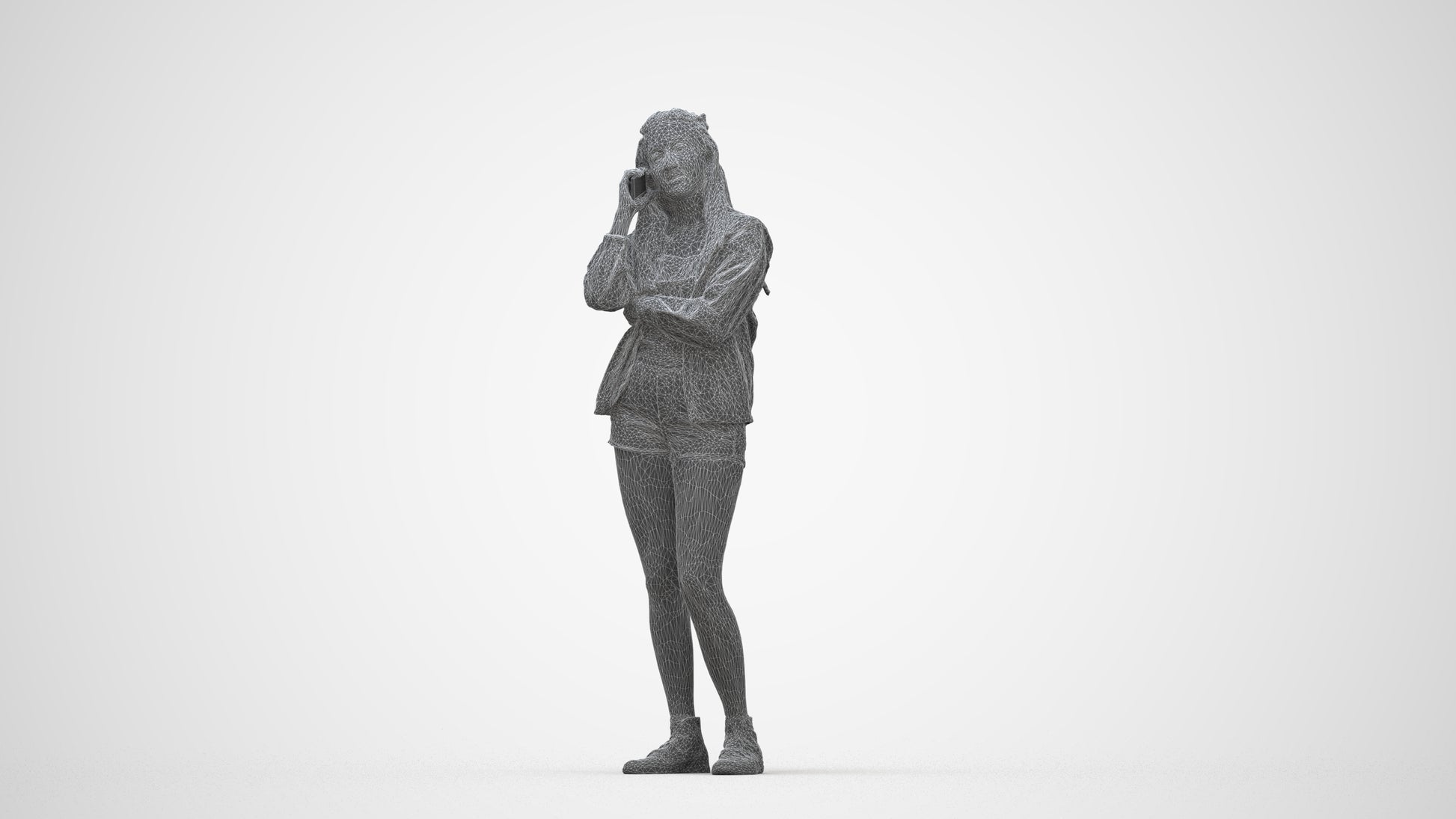 realistic 3D woman casual standing, scanned archviz people for Blender and 3ds Max, wireframe back view