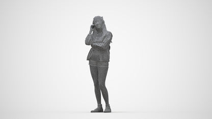 realistic 3D woman casual standing, scanned archviz people for Blender and 3ds Max, wireframe back view