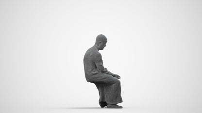 3D people model man sitting, scanned human for 3ds Max rendering, wireframe side view