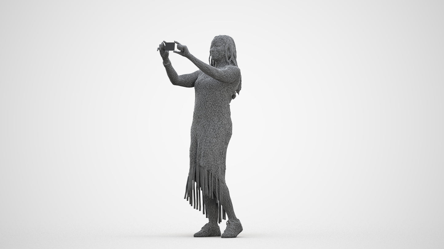 realistic 3D woman casual standing, scanned archviz people for Blender and 3ds Max, three-quarter front view render