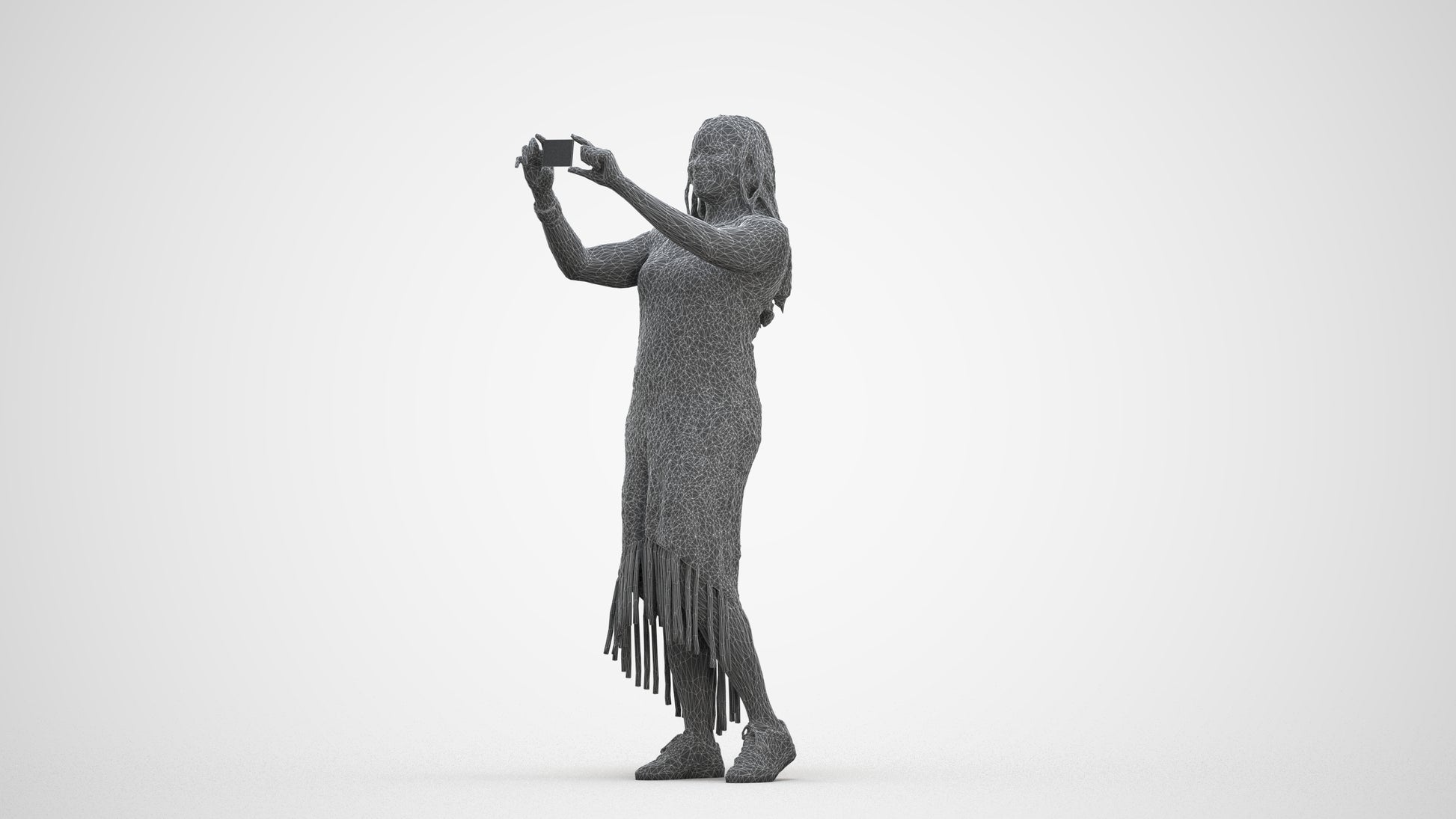 realistic 3D woman casual standing, scanned archviz people for Blender and 3ds Max, three-quarter front view render