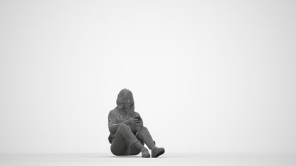 3D people model woman casual sitting, scanned human for 3ds Max rendering, wireframe back view