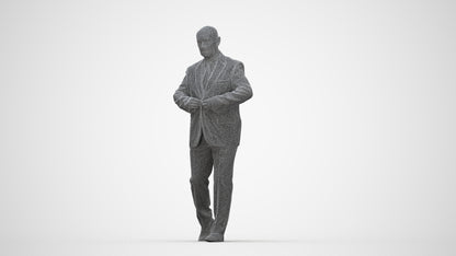 3D human model senior man business mix, photogrammetry scanned person for archviz, wireframe back view