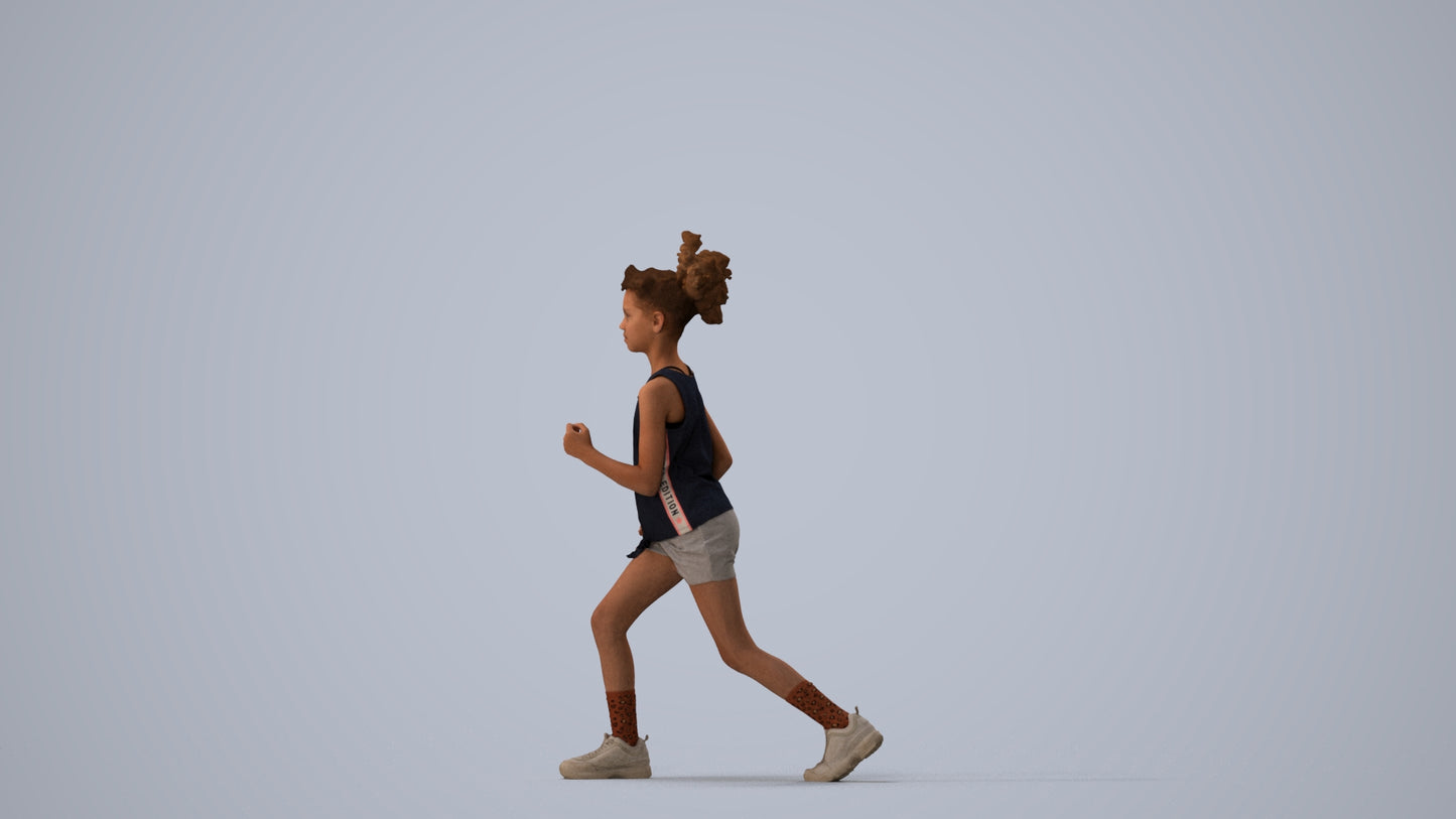 photogrammetry 3D girl sport kids, realistic human model archviz FBX, three-quarter view render