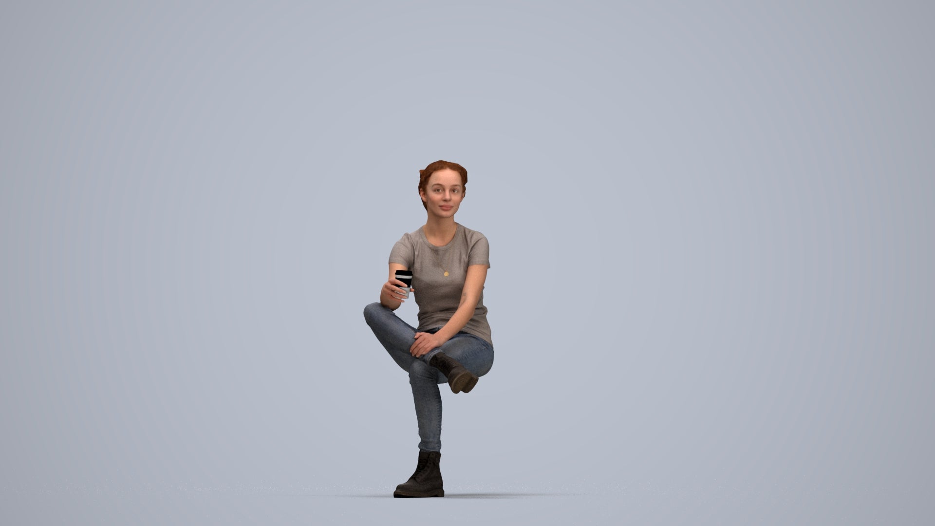 realistic 3D human woman casual sitting, archviz people FBX OBJ for Blender, top-down view render