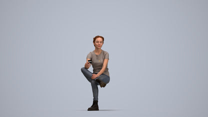 realistic 3D human woman casual sitting, archviz people FBX OBJ for Blender, top-down view render