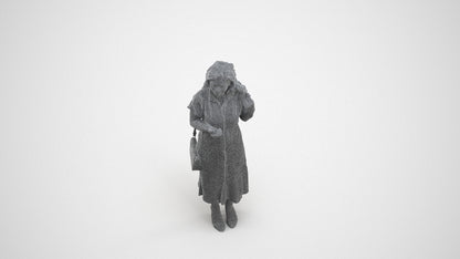 3D human model woman casual standing, photogrammetry scanned person for archviz, wireframe three-quarter view