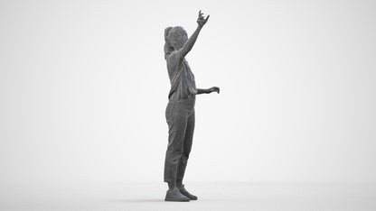 3D scanned woman standing casual, photorealistic archviz people for Enscape and SketchUp, wireframe side view