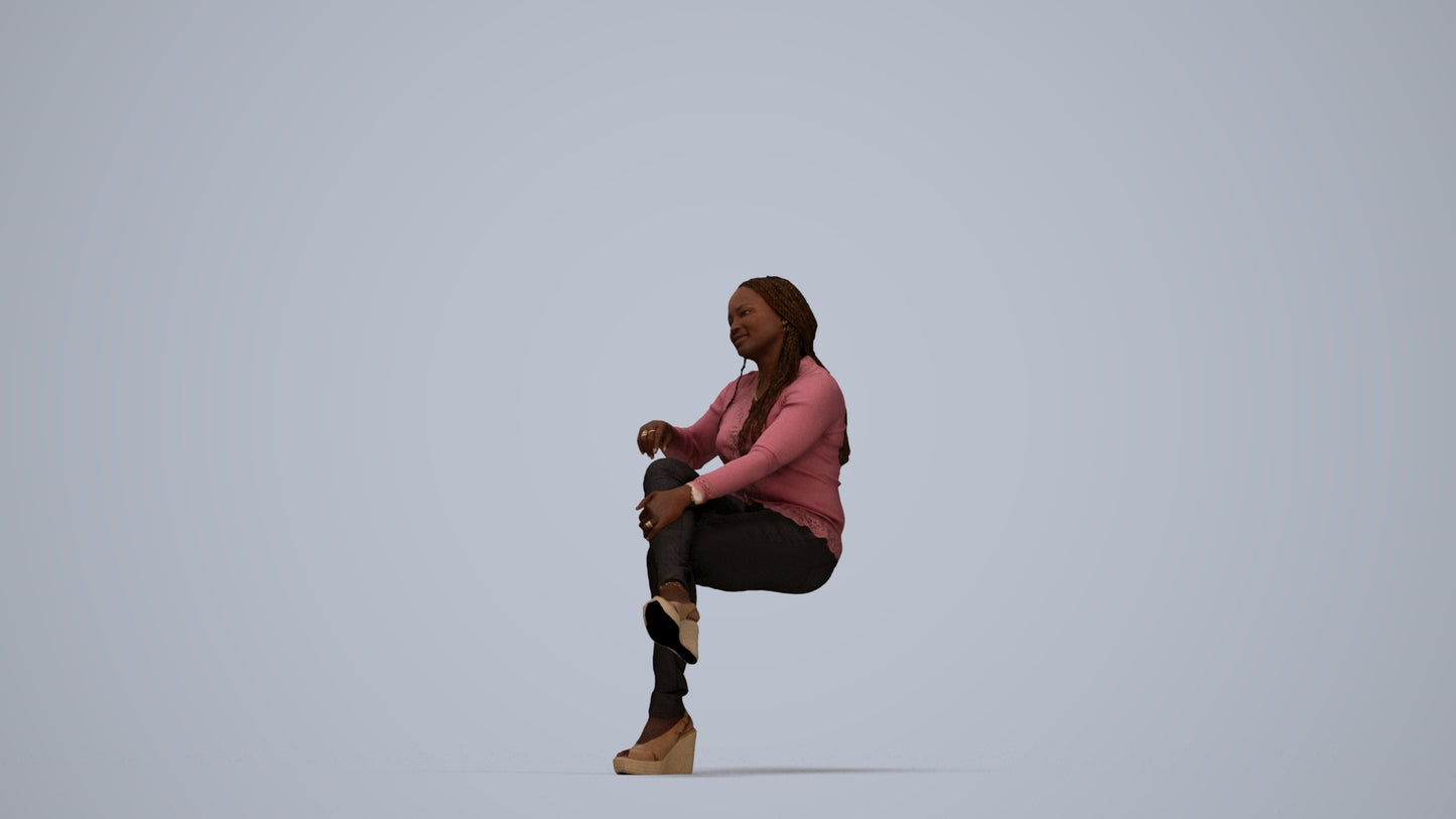 3D people model woman casual sitting, scanned human for 3ds Max rendering, top-down view render