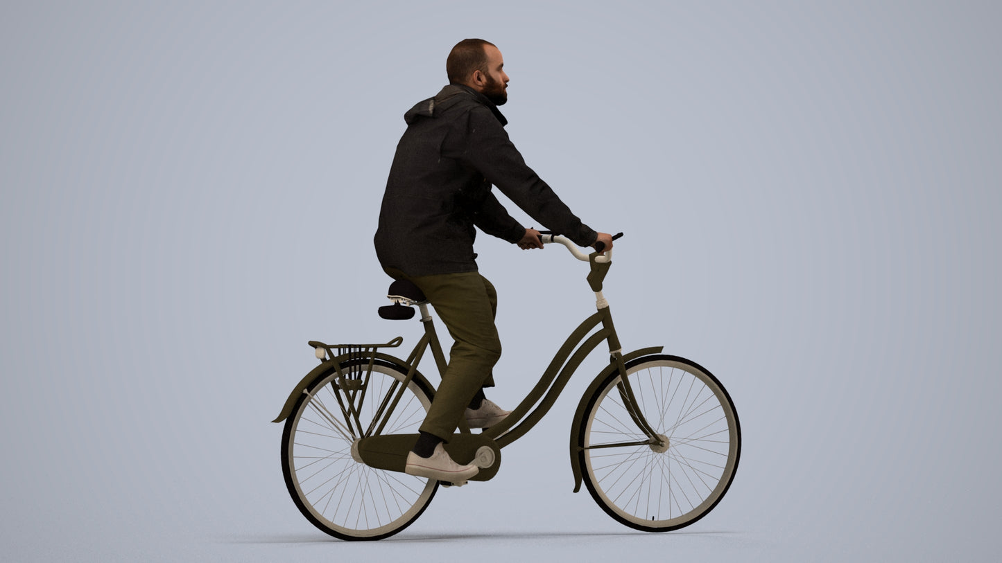 realistic 3D people man casual cycling, render-ready for V-Ray and Corona, FBX OBJ, side view render