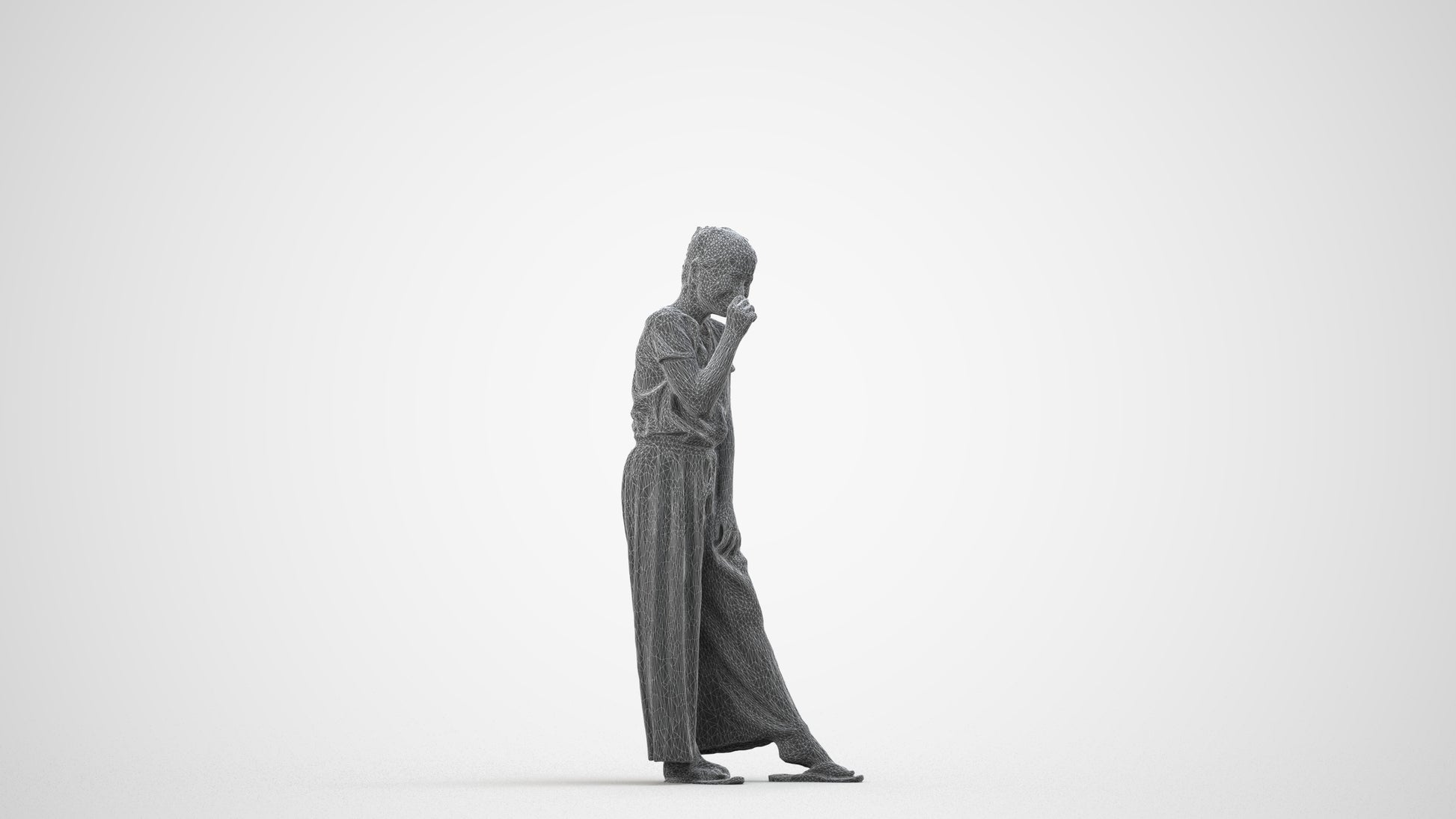 3D people model girl casual kids, scanned human for 3ds Max rendering, wireframe side view