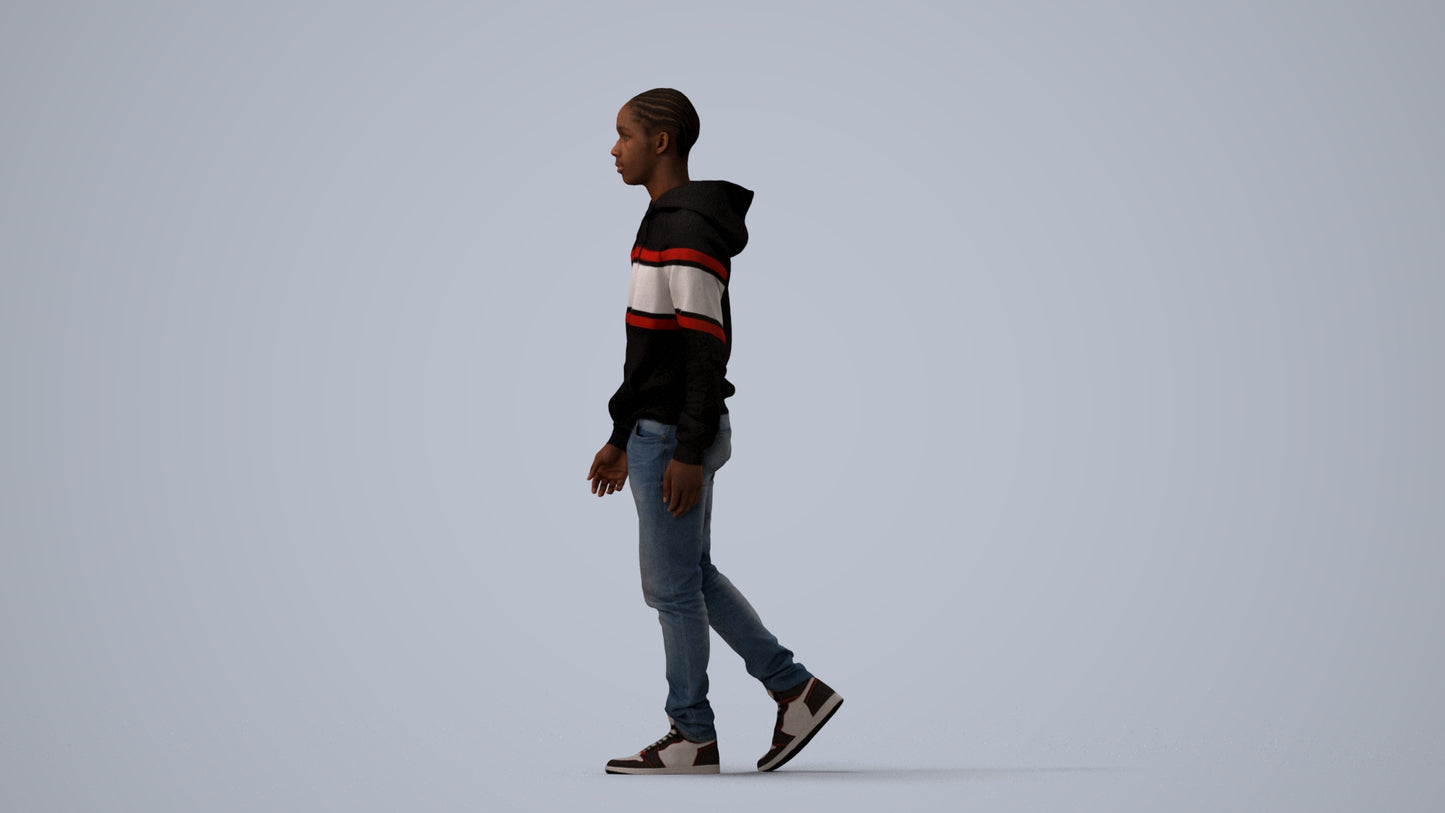 3D scanned boy kids casual, photorealistic archviz people for Enscape and SketchUp, three-quarter view render