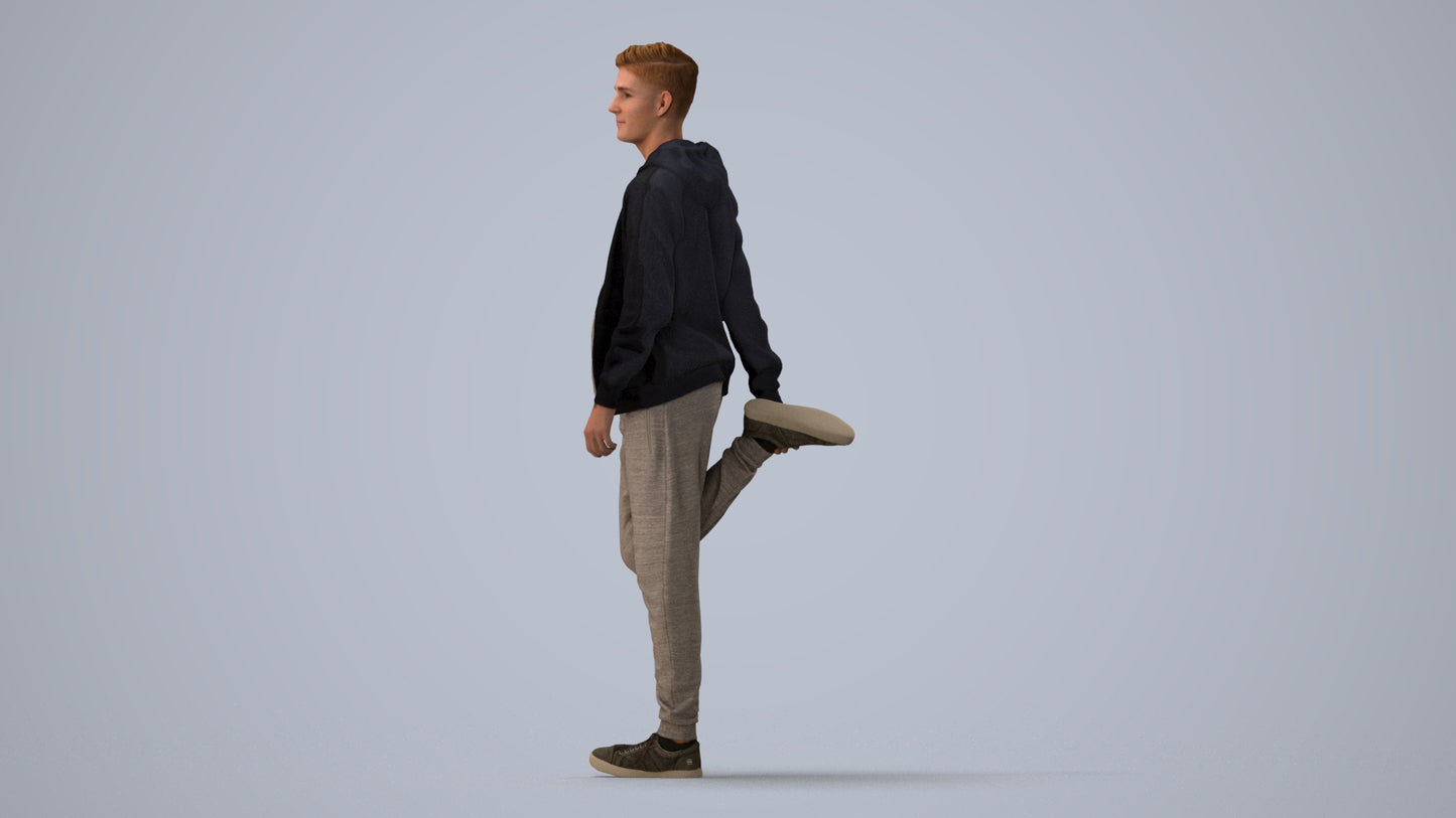 realistic 3D human man sport, archviz people FBX OBJ for Blender, three-quarter view render