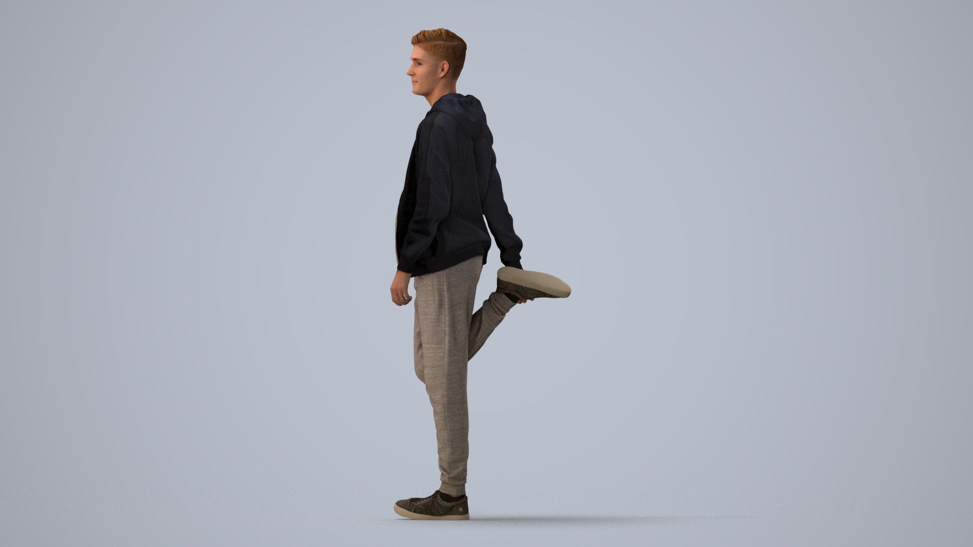 realistic 3D human man sport, archviz people FBX OBJ for Blender, three-quarter view render