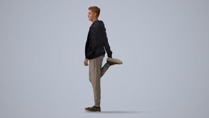 realistic 3D human man sport, archviz people FBX OBJ for Blender, three-quarter view render