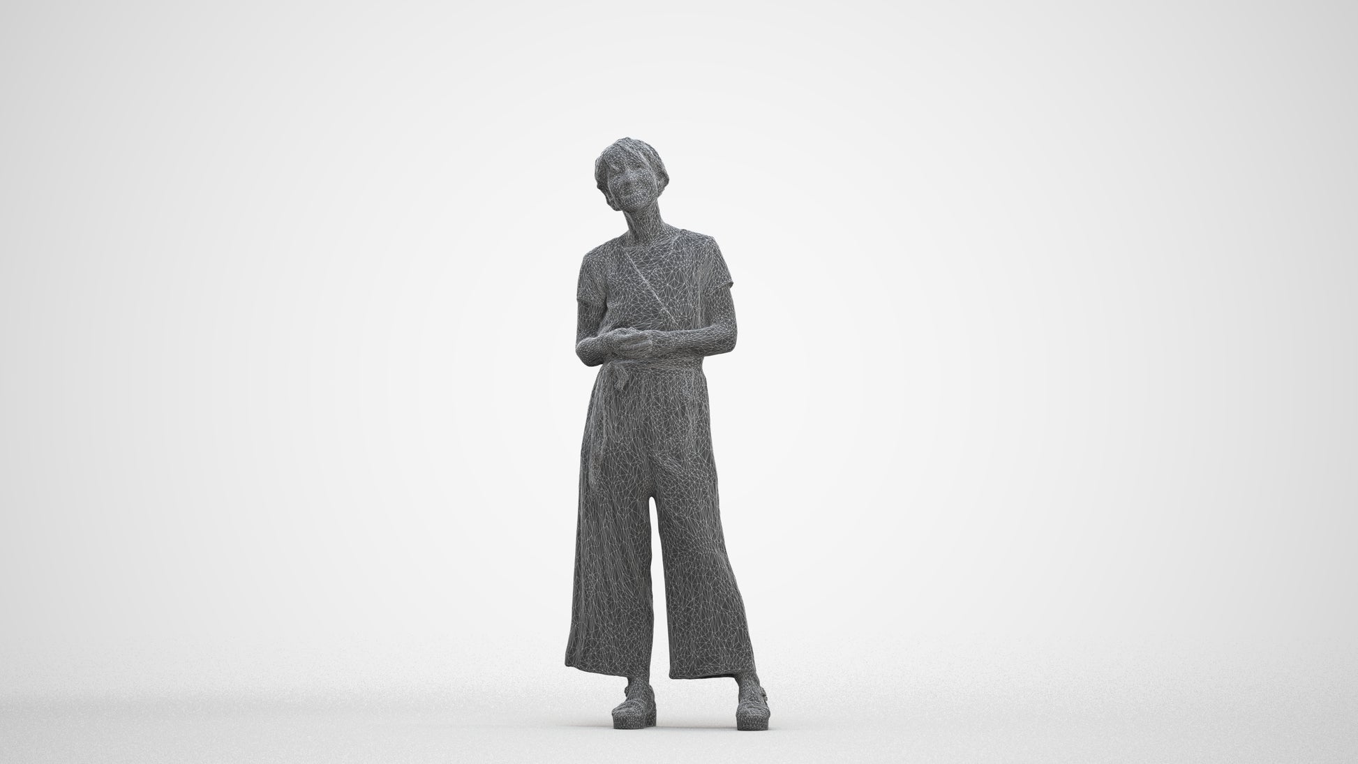 realistic 3D senior woman casual standing, scanned archviz people for Blender and 3ds Max, three-quarter front view render
