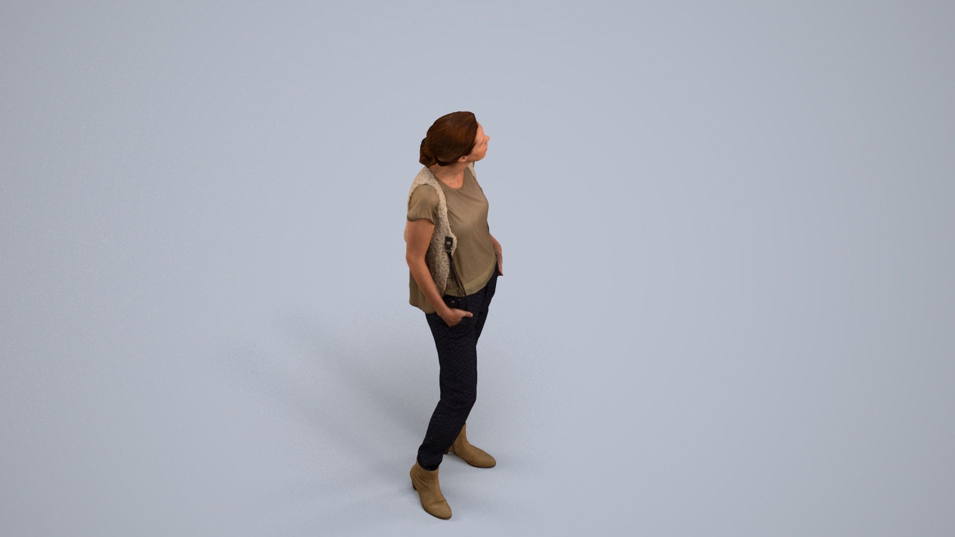scanned 3D woman casual standing, photogrammetry people for Enscape and V-Ray, back view render