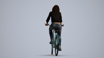 realistic 3D woman casual cycling, scanned archviz people for Blender and 3ds Max, front view render