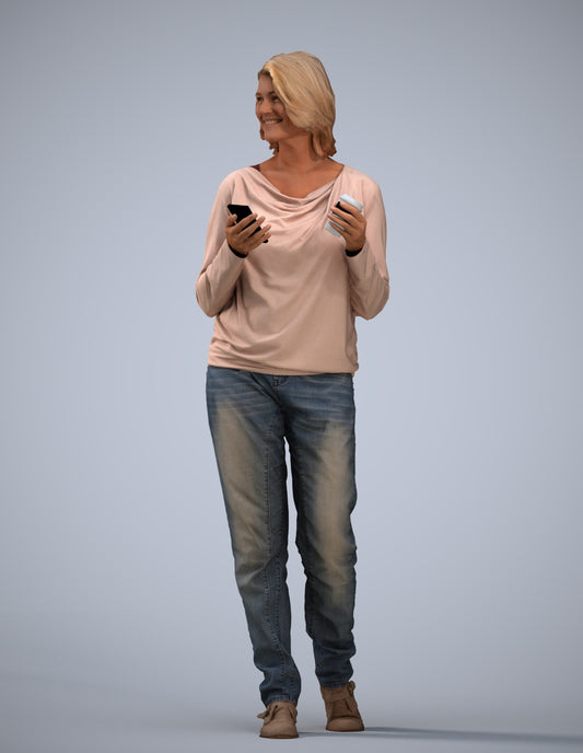 realistic 3D people woman casual walking, render-ready for V-Ray and Corona, FBX OBJ