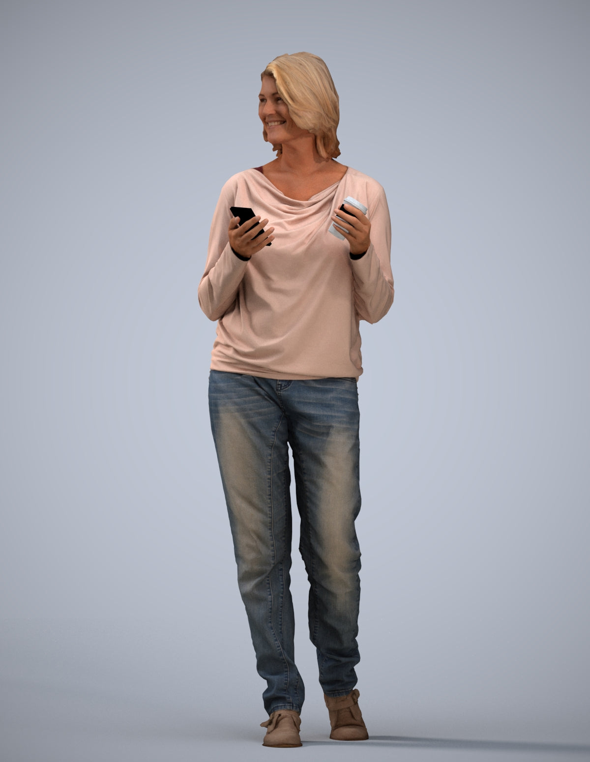 realistic 3D people woman casual walking, render-ready for V-Ray and Corona, FBX OBJ