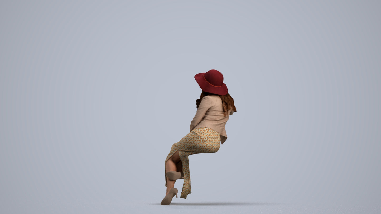 realistic 3D human woman casual sitting, archviz people FBX OBJ for Blender, front view render