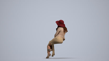 realistic 3D human woman casual sitting, archviz people FBX OBJ for Blender, front view render