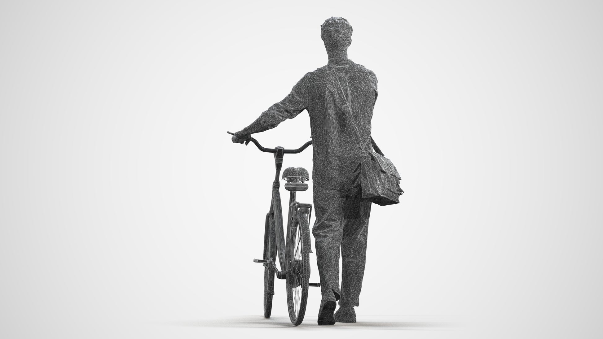 scanned 3D man casual cycling, photogrammetry people for Enscape and V-Ray, wireframe front view