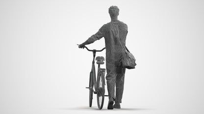 scanned 3D man casual cycling, photogrammetry people for Enscape and V-Ray, wireframe front view