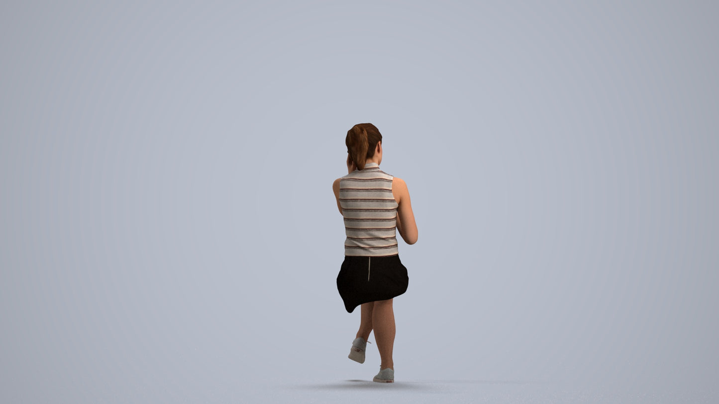 scanned 3D woman casual sitting, photogrammetry people for Enscape and V-Ray, front view render
