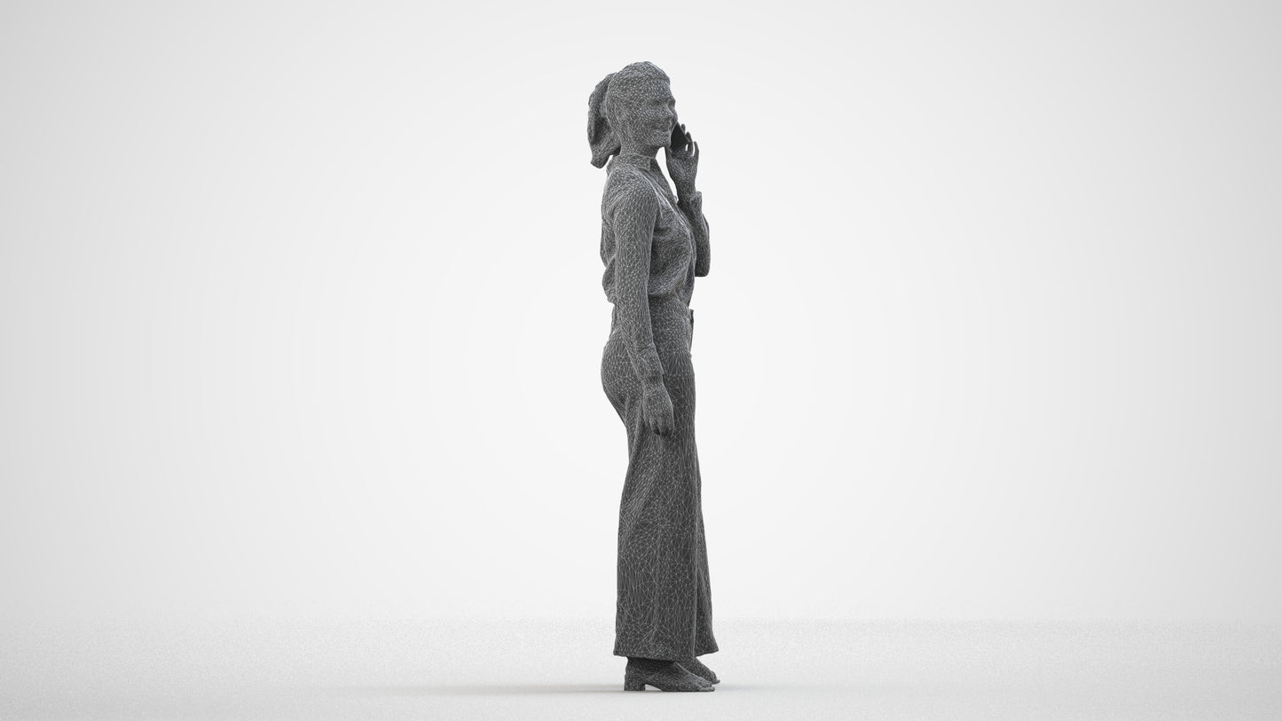 3D people model woman casual standing, scanned human for 3ds Max rendering, wireframe side view