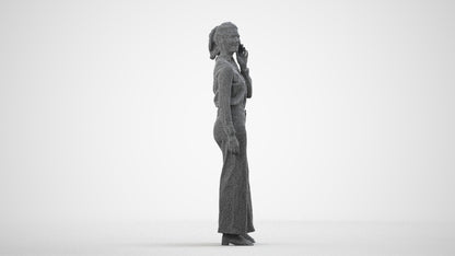 3D people model woman casual standing, scanned human for 3ds Max rendering, wireframe side view