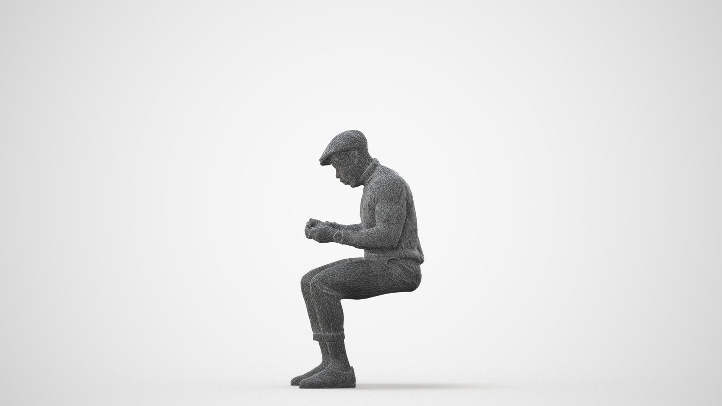 realistic 3D man casual sitting, scanned archviz people for Blender and 3ds Max, square thumbnail