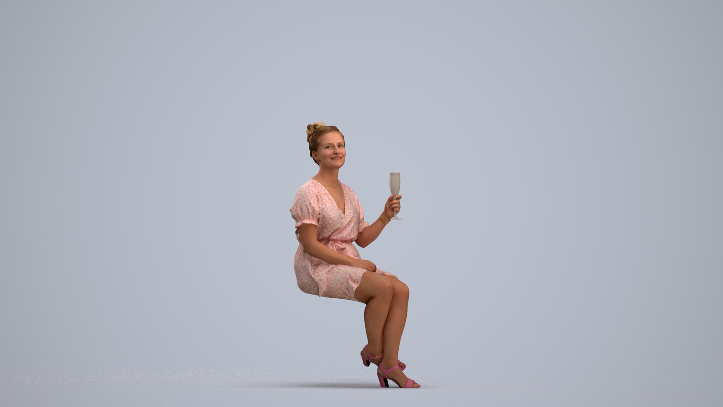 scanned 3D woman casual sitting, photogrammetry people for Enscape and V-Ray, standing pose render