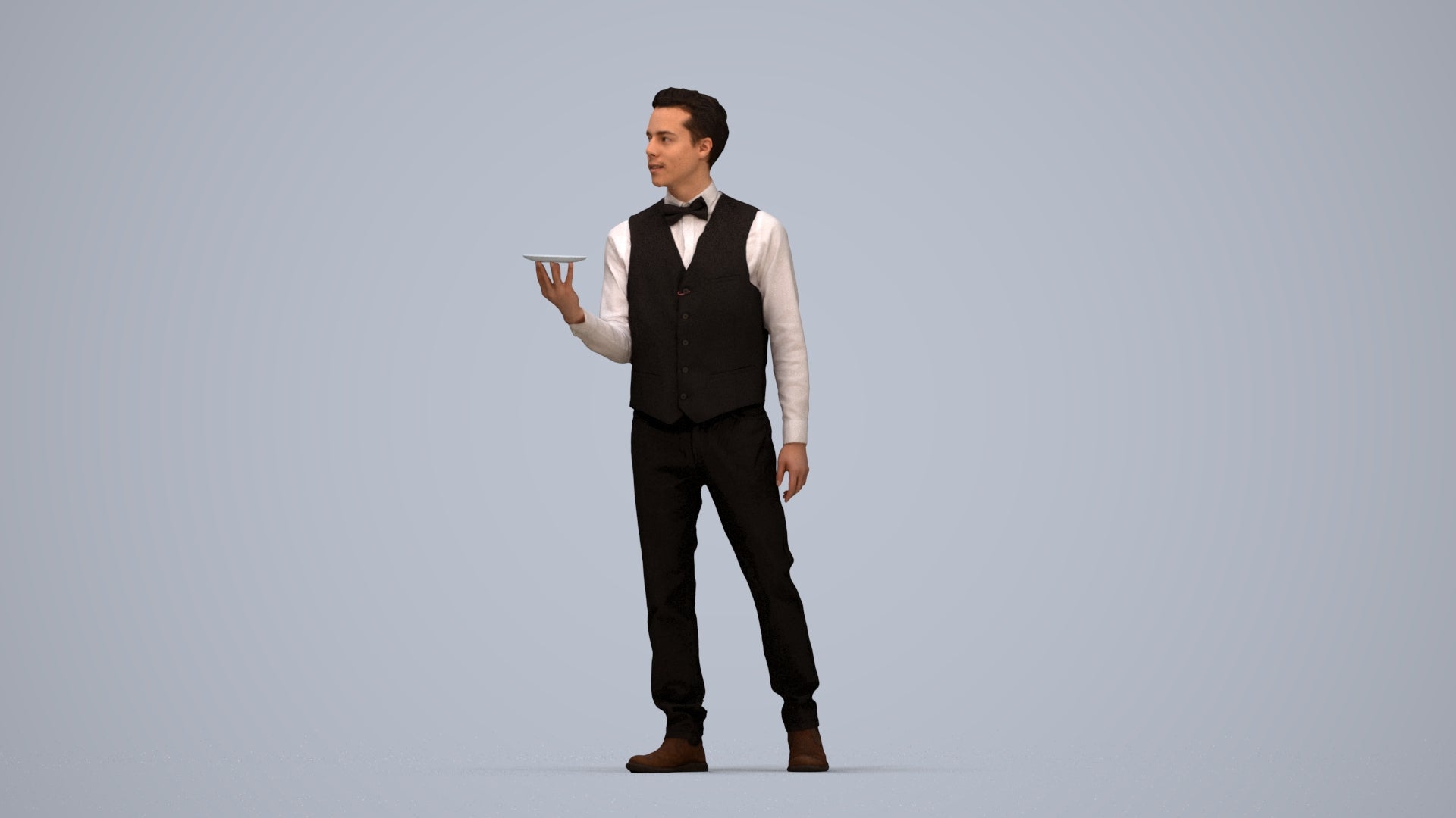 3D people model man hospitality, scanned human for 3ds Max rendering, top-down view render