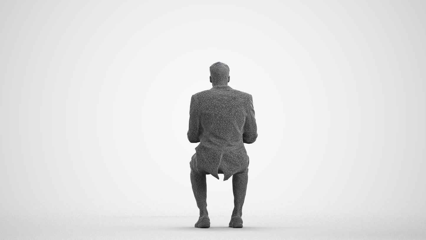 3D scanned man business, photorealistic archviz people for Enscape and SketchUp, wireframe front view