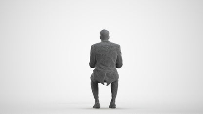 3D scanned man business, photorealistic archviz people for Enscape and SketchUp, wireframe front view