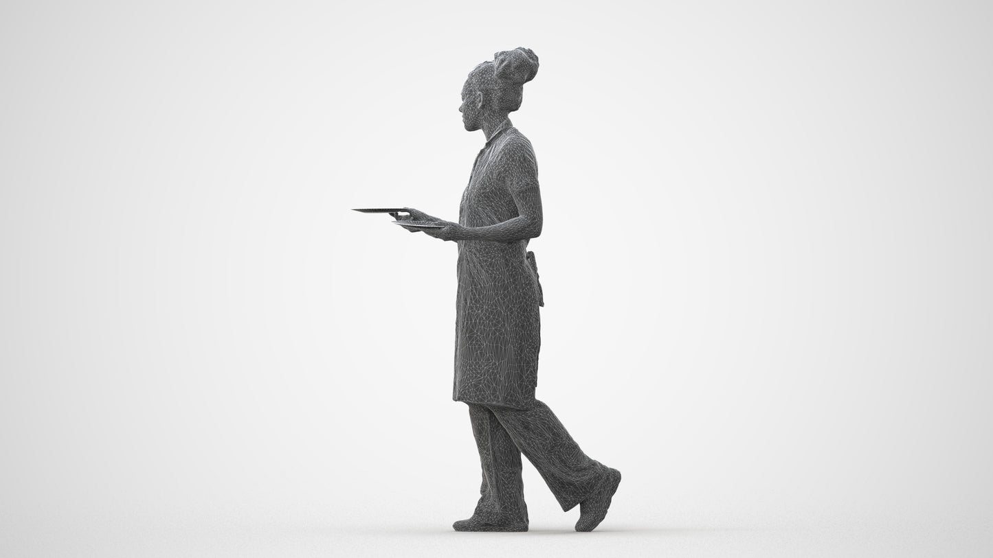 realistic 3D woman hospitality, scanned archviz people for Blender and 3ds Max, square thumbnail