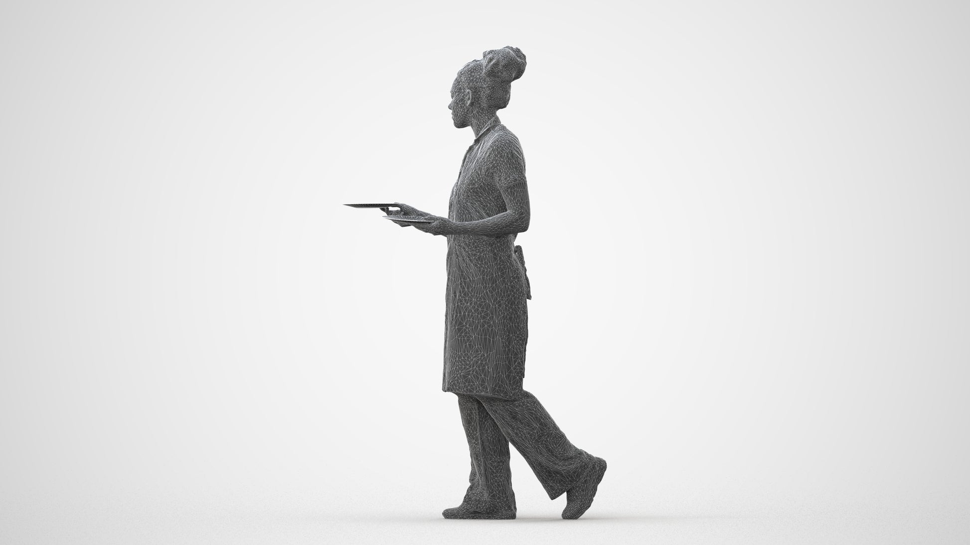 realistic 3D woman hospitality, scanned archviz people for Blender and 3ds Max, square thumbnail