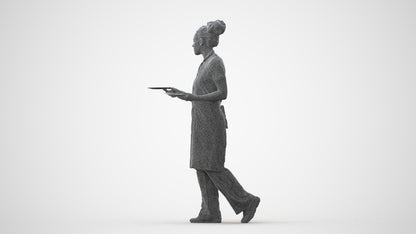 realistic 3D woman hospitality, scanned archviz people for Blender and 3ds Max, square thumbnail