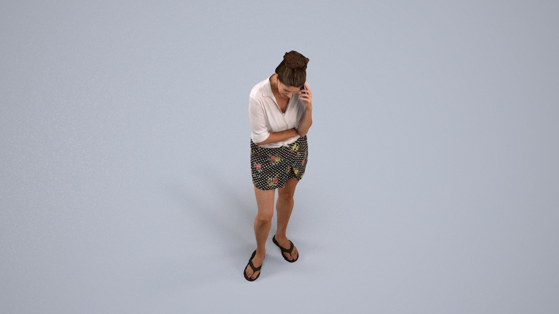 realistic 3D human woman casual standing, archviz people FBX OBJ for Blender, back view render