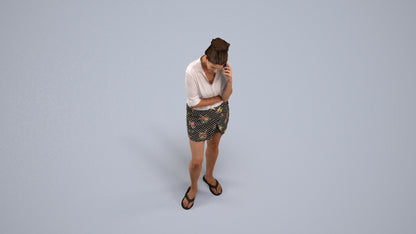realistic 3D human woman casual standing, archviz people FBX OBJ for Blender, back view render
