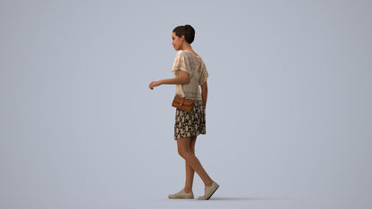 photogrammetry 3D woman casual walking, realistic human model archviz FBX, three-quarter view render