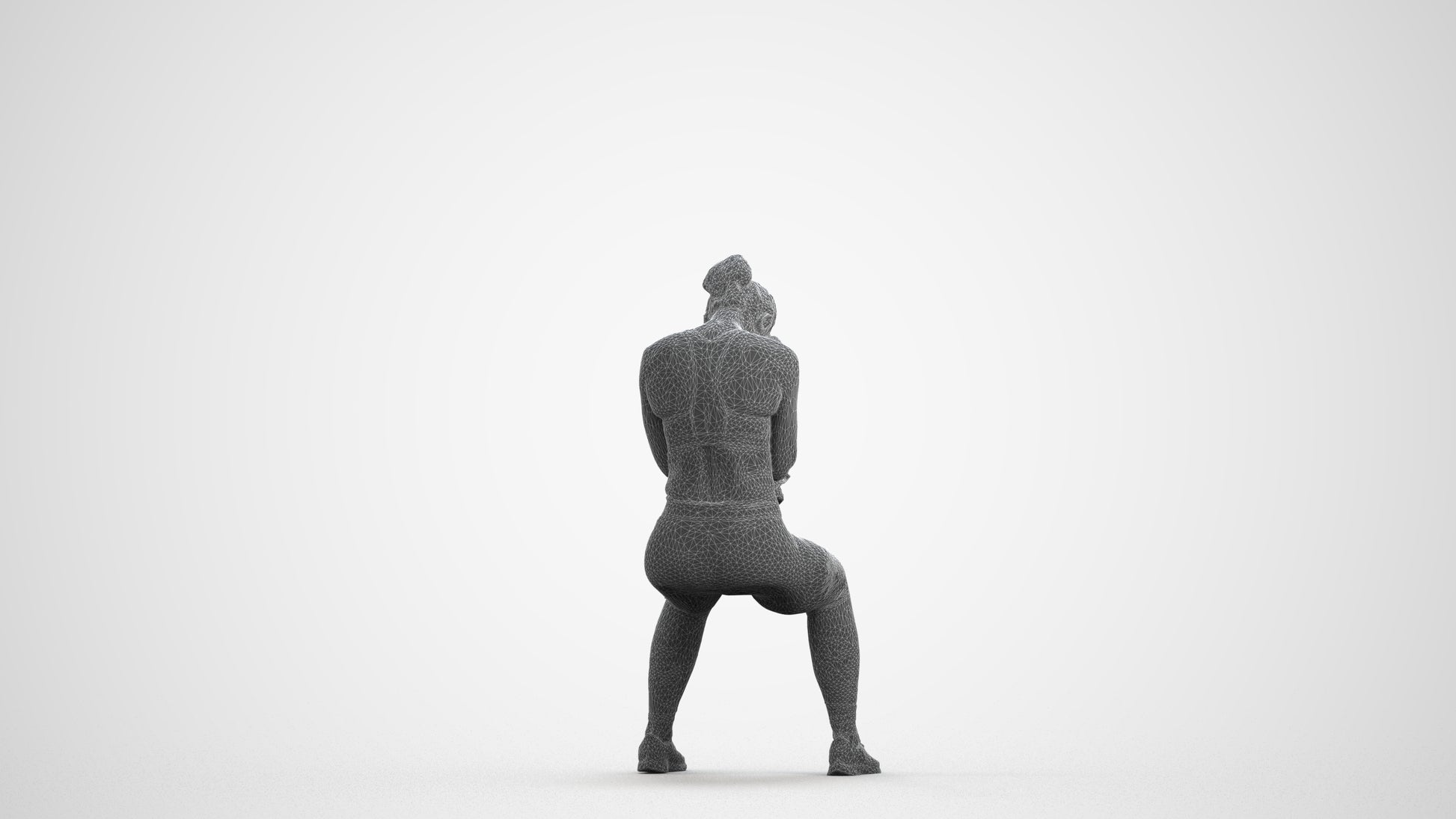 3D human model woman casual sport, photogrammetry scanned person for archviz, wireframe front view