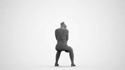 3D human model woman casual sport, photogrammetry scanned person for archviz, wireframe front view